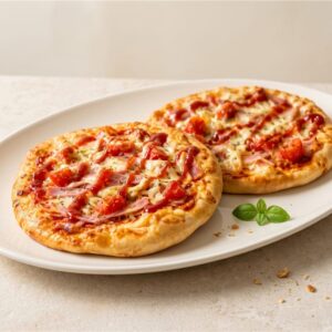 Ham, cheese and tomato mini pizzas