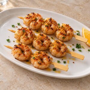 Honeyed Orange & Chilli Prawn Skewer — presentation image