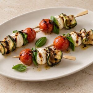 Garden Caprese & Charred Courgette Skewer — presentation image