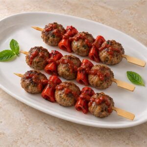 Tomato–Basil Beef Meatball Skewer — presentation image