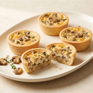 Buttered Mushroom, Cheddar & Thyme Mini Savoury Tart — illustrative serving presentation